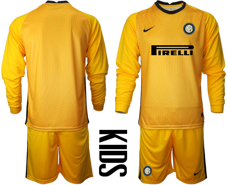 2021 Internazionale yellow goalkeeper youth long sleeve soccer jerseys->youth soccer jersey->Youth Jersey
